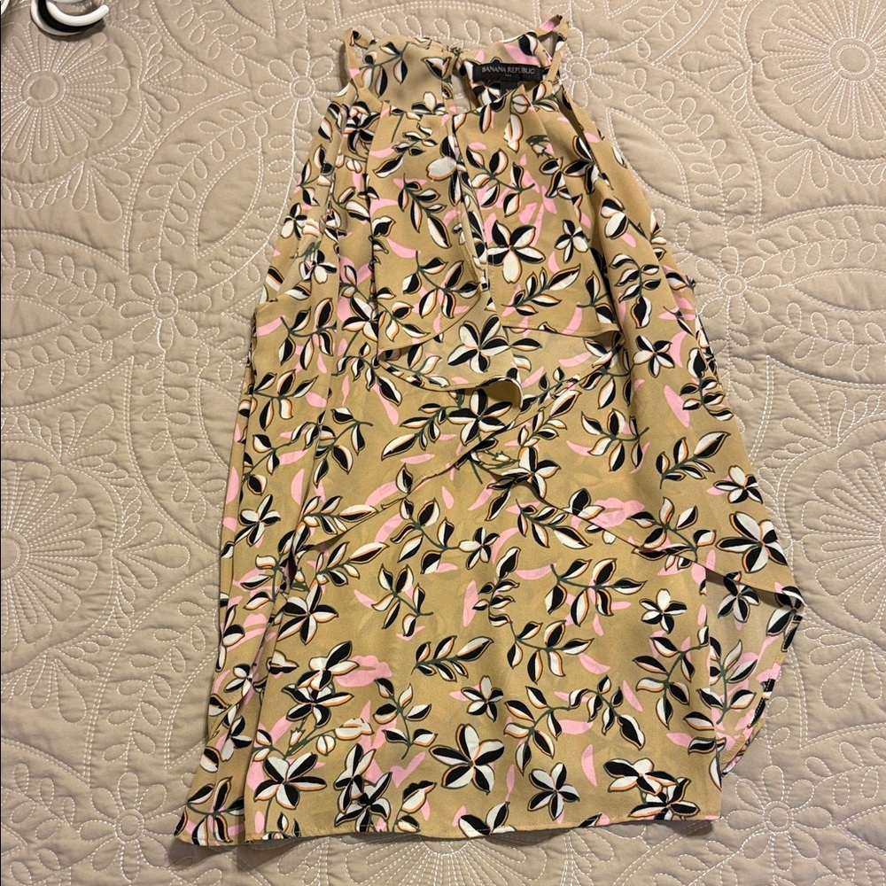 Banana Republic Floral Blouse with Pink and Black Accents